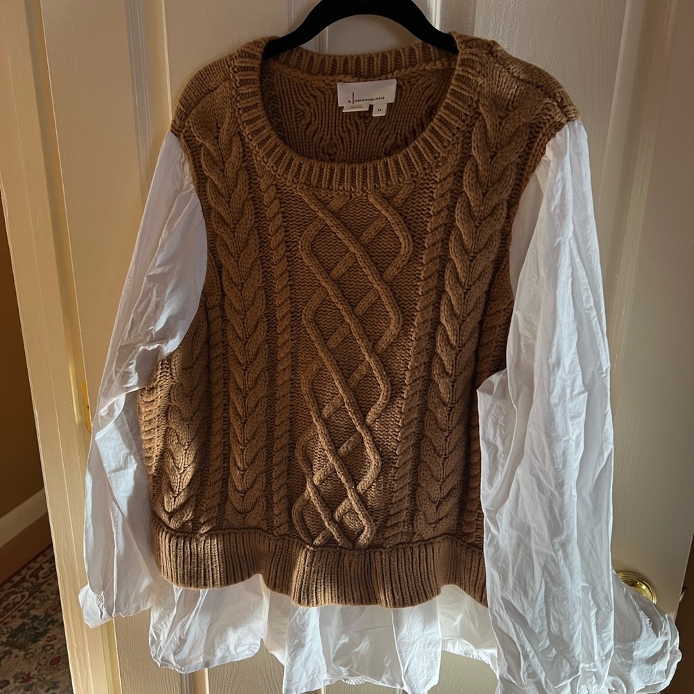 Anthropologie English Factory Sweater Vest & Blouse Layered Top Honey Brown 3X